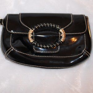 Ann Taylor Patent Leather Wristlet Purse Clutch w Gold Hardware